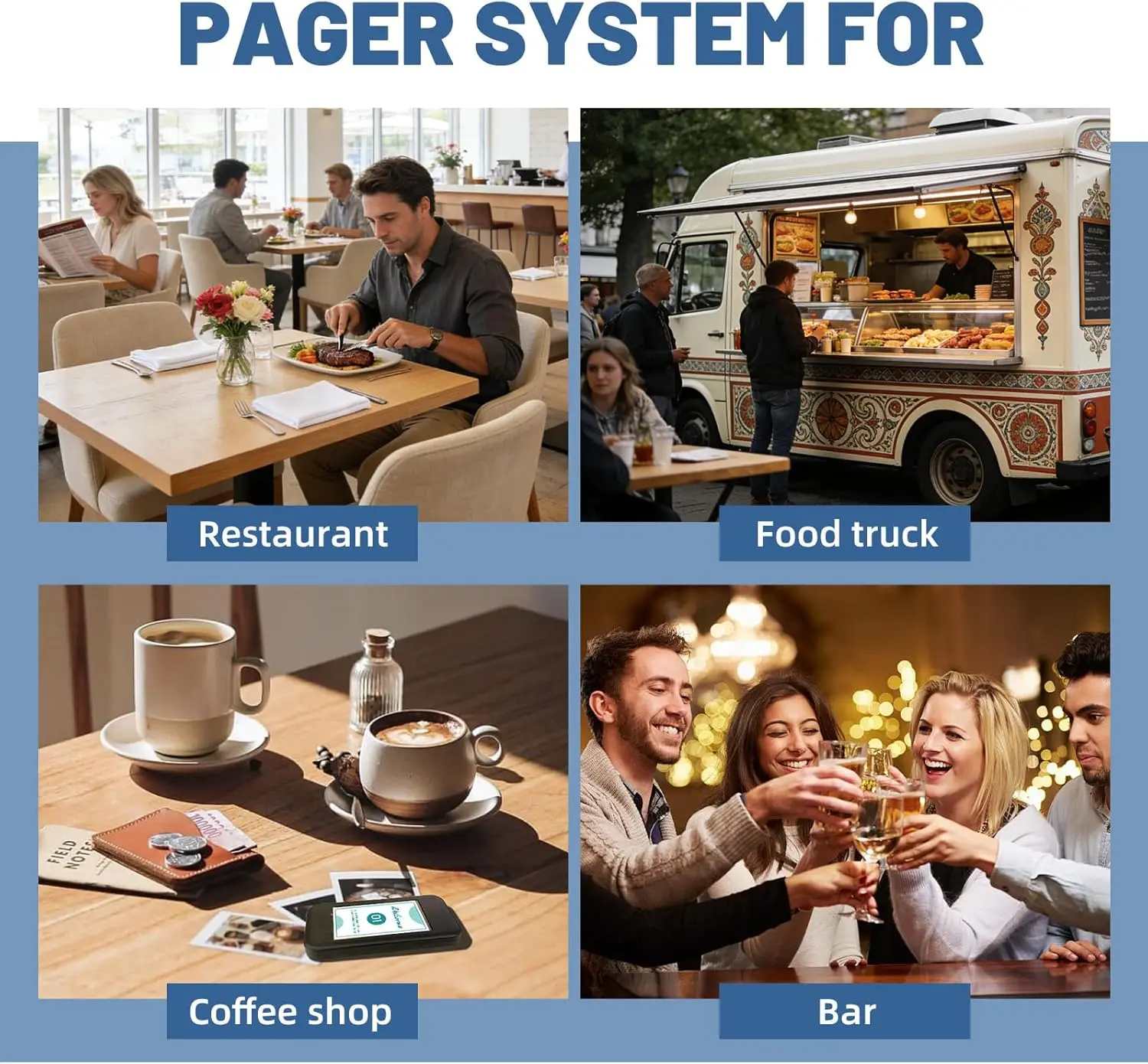 S26106dc77a2f47a3bbf5d4df7eb7bf77N Waterproof Wireless 16-Pager Paging System 200m Range for Restaurants Food Trucks Nursing Home Vibration Flashing Buzzer Call