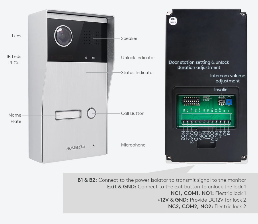 S26c8e7d1e2954c5cb8f655a281c800060 HOMSECUR HDK Camera Doorbell B17AB-S Surface Mount For 1 Family Video Door Phone Intercom