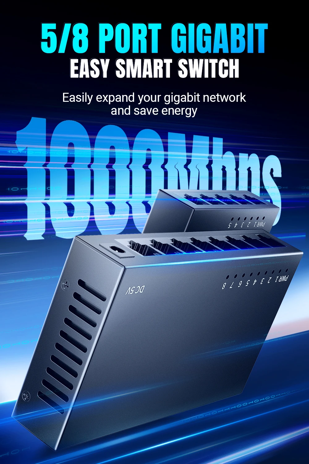 S270a529bac184a62897233683ca7cd10O AMPCOM 1000Mbps Gigabit Network Switch 5 8 Port Ethernet Smart Switcher High Performance RJ45 Hub Internet Splitter