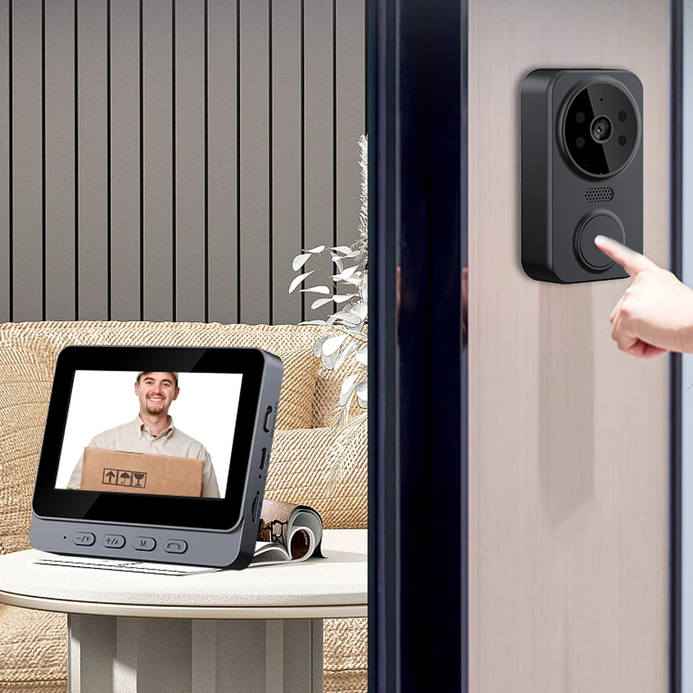 S291135f4376b44629deef44ea29282aeP WiFi Video Doorbell 1080P 4.3inch IPS Screen Video Intercom IR Night Vision Eye Peephole Camera 2.4G Wireless Door Bell for Home