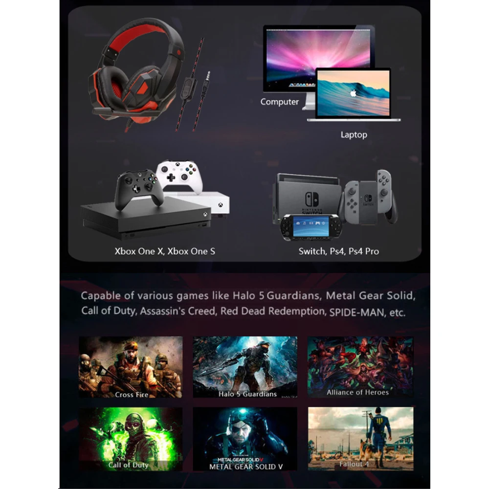 S29db9c7a8a404957b8dff63efe63c4208 Casque gaming filaire PS4/PS5/Xbox/smartphone/PC, réglable 120°, avec micro antibruit