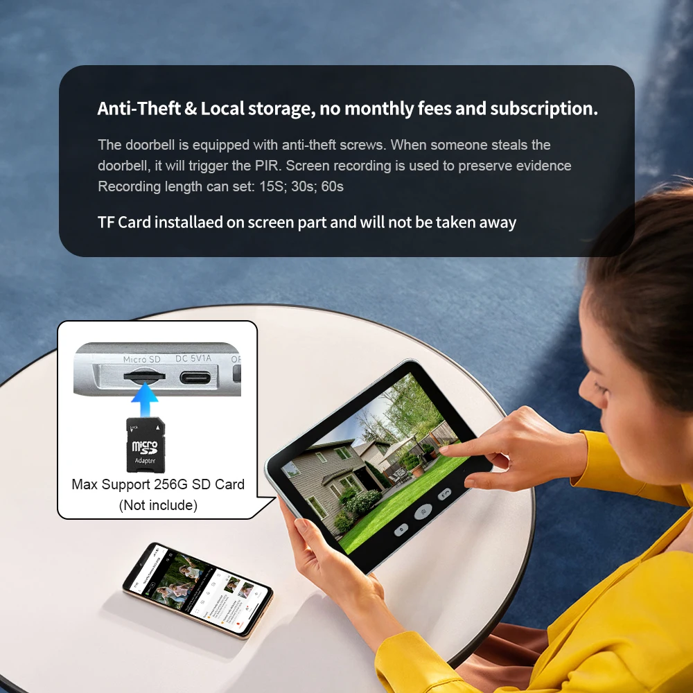 S2a682b6625da429e8914744eb1f37a48h Tuya Wireless Video Doorbell Outdoor 5' Sreen Smart Life Intercom Battery in- PIR motion 2.4G WiFi, Two-Way Talk, Night Vision