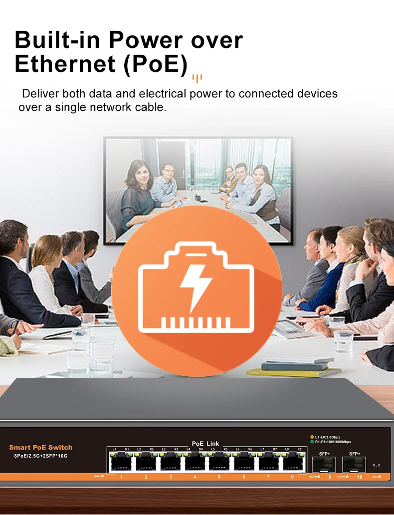 S2a8c3b75e7b54342b3603a5041e0bc53v KeepLiNK 10-port Multi-gigabit unmanaged Ethernet switch with 8 x 2.5GbE IEEE 802.3af/at PoE+ Ports and 2 x 10Gb SFP+ For Uplink