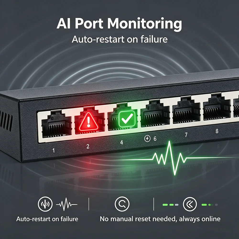 S306ac283493c4f1f9224353dfa5b072dC 8/5 Port Gigabit Web Managed Switch Metal Fanless Home Lab Network Switch Link Aggregation/VLAN/QOS/IGMP/AI Port Monitoring