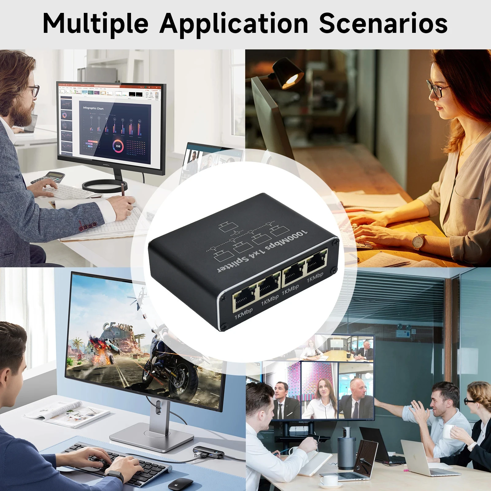 S32291458389f41d19c81abaa132c5587I Gigabit 1000Mbps RJ45 Splitter 1 to 2 3 4 Ethernet Adapter Lan Connector Switch Coupler for PC Laptop TV Box Router Digital TV
