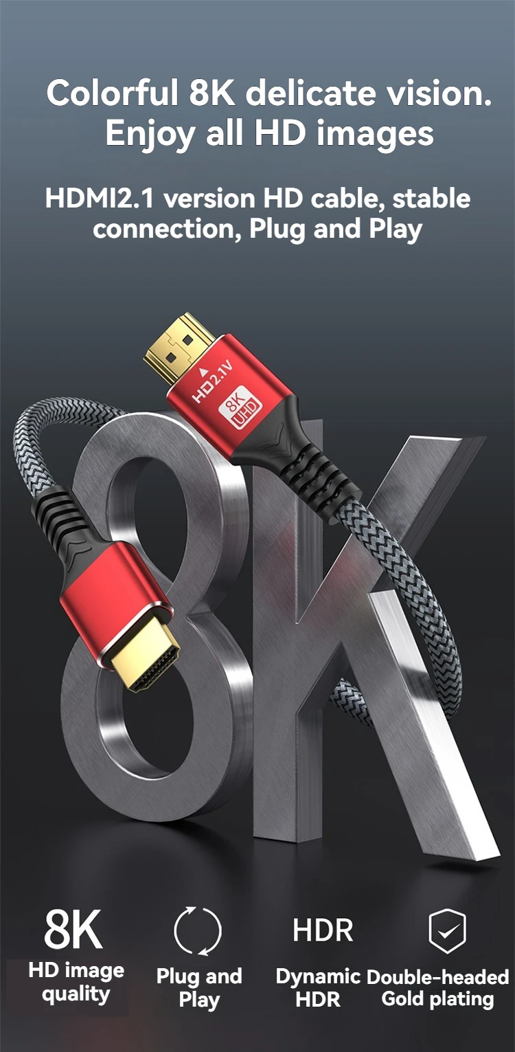 S325f563236dc481bb8f1646d81f4a9b0Y Uyellow 48Gbps HDMI-compatible Cable 8K 60Hz 50cm 1m 2m 3m 5m HDMI-compatible 2.1 Cable 4K 120Hz HDR 3D Effect Video for HDTV PC