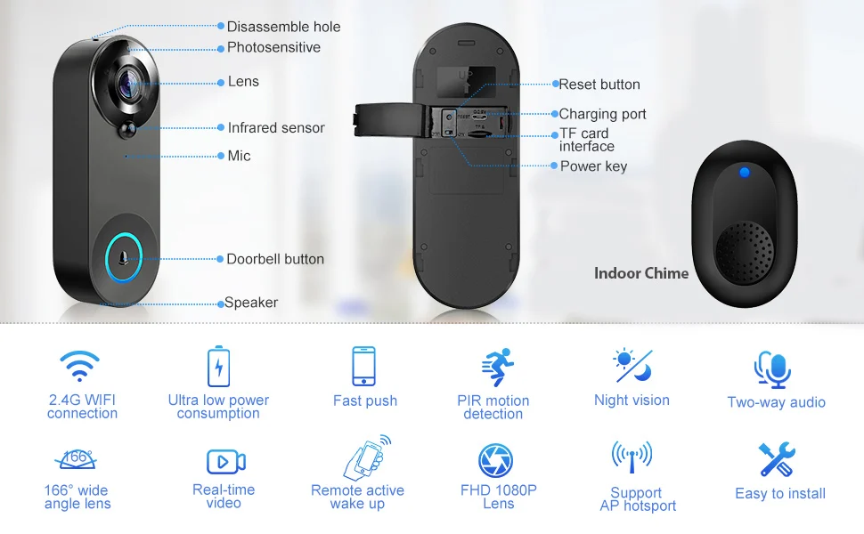 S33449e2fb5454583b4fca0ad95f1e84ex 1080P Wireless Video Doorbell Camera WiFi Smart Door Bell Tuya Smart Home Security Motion Detect Night Vision Intercom Doorbell