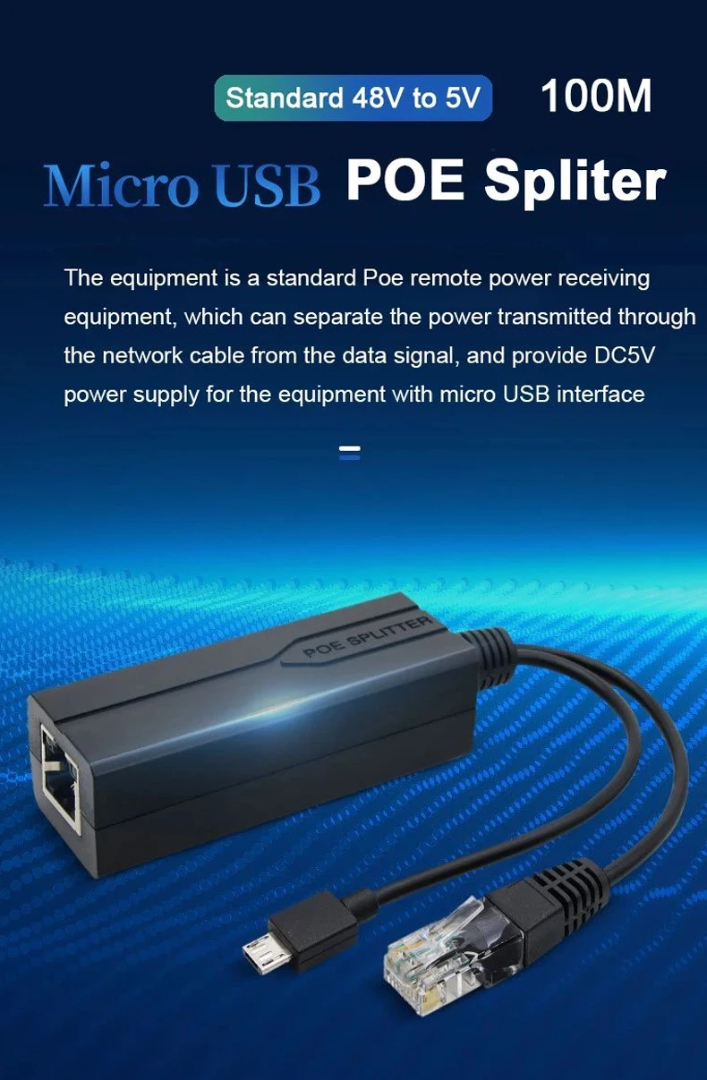 S382771ad2b3544d0856678012518b3f1B POE Splitter 48V to 5V Micro USB tpye-C 100Mbps and1000Mbps Gigabit POE Camera Injector Power Supply for Huawei Hikvision