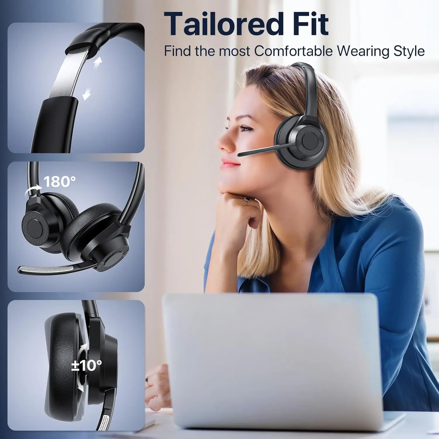 S38a7cc26e98444f4b44187d46e59dae21 Bluetooth Headset, Wireless Bluetooth V5.4 Headphones with Microphone, Noise Canceling Mic Multipoint Connect Wireless Headset