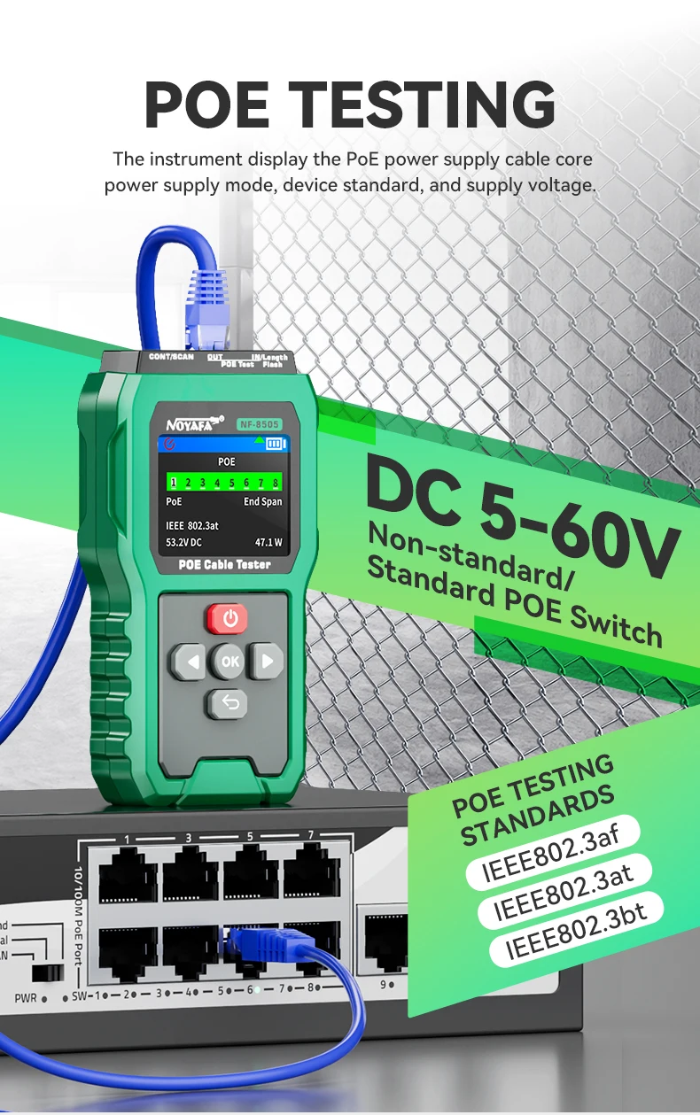 S3d2b4aa520524262bccec587f6e4127aE NOYAFA NF-8505 Network Cable Tester LCD Display Cable Tracer PoE Checker Measure Cable Distance Tester