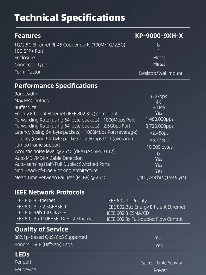 S402225fb6cfc44dba7b0be9a494f7af2m KeepLiNK 8-Port 2.5Gbps Ethernet Network with 1-10Gb SFP+ Unmanaged Plug and Play
