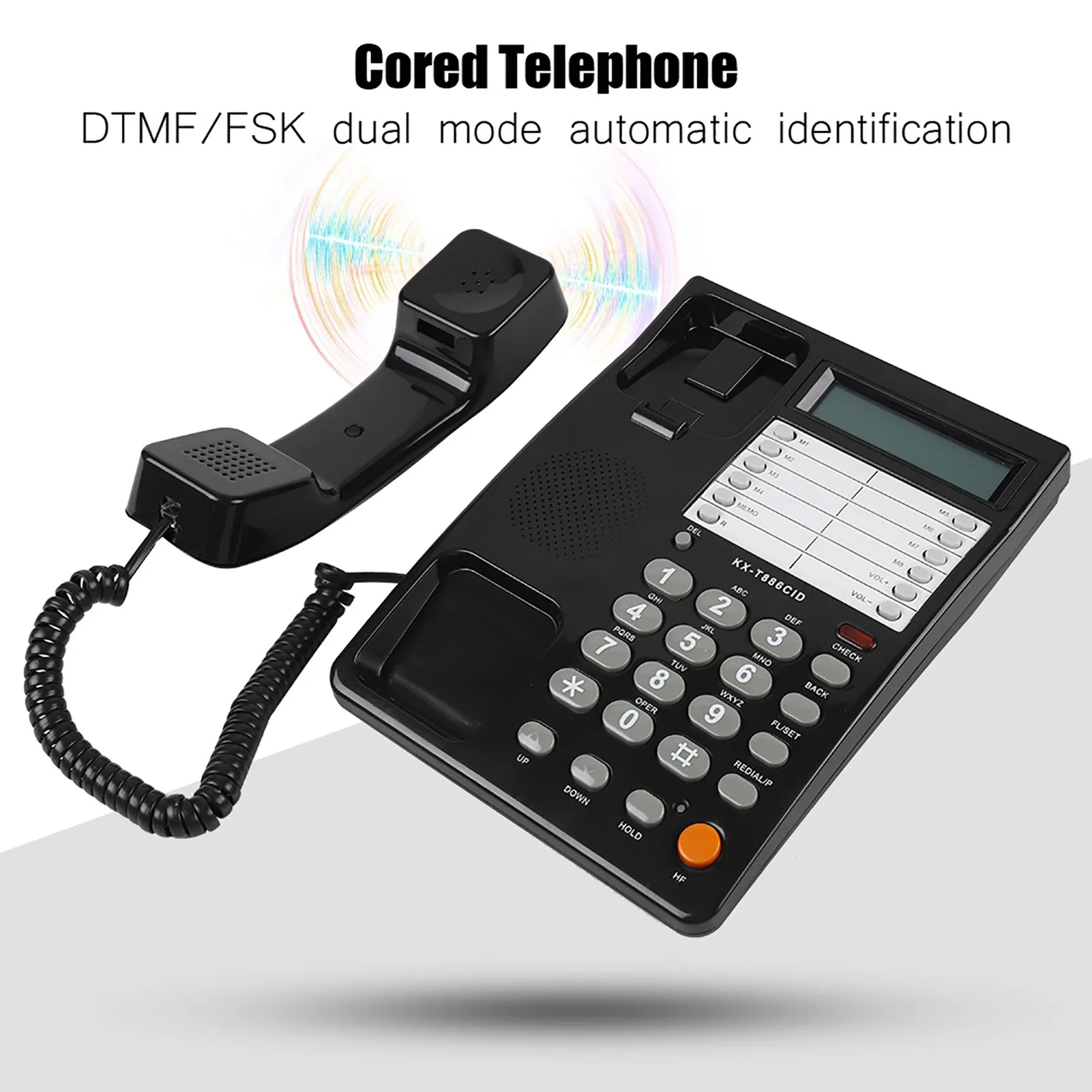 S41e60d7af0584a7cac8987ea589c320fX Téléphone filaire de bureau mural, maison hôtel, fixe noir DTMF/FSK, appel clair, utilisation facile
