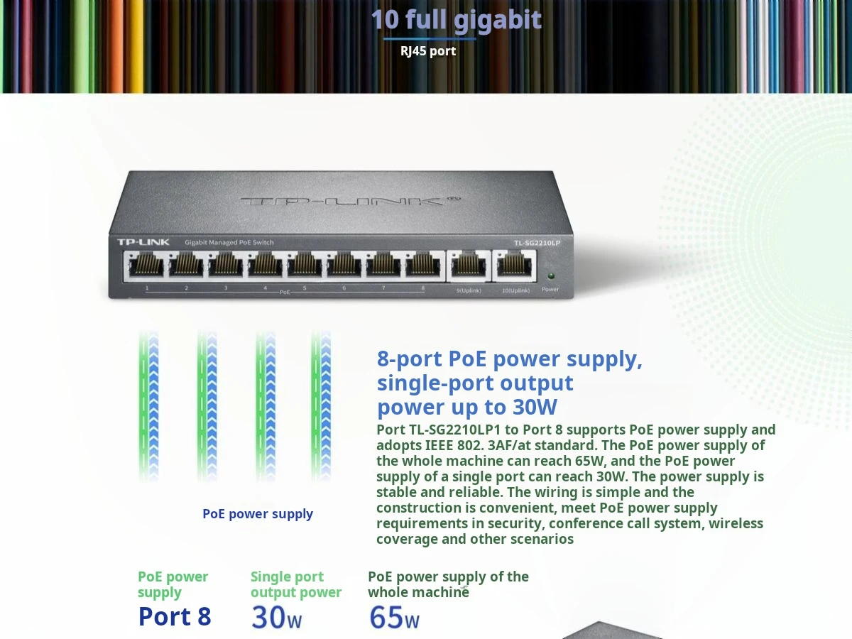 S4267c6e989924bc7b54ac5263cc15a34P TP-LINK 10-port Full Gigabit Switch with 9-port Power Ethernet Ports and 1 2.5G SFP Optical Port