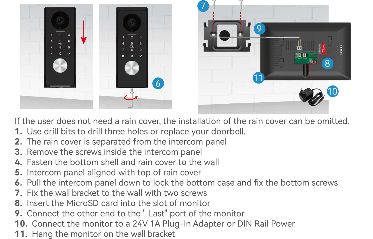 S43009dfafad544c6bd7d00621564dcf6S 2-Wire TUYA Smart Video intercom doorbell 1080P Waterproof Camera 5G Wifi 7/10inch Touch Screen Support Password Inductive Card