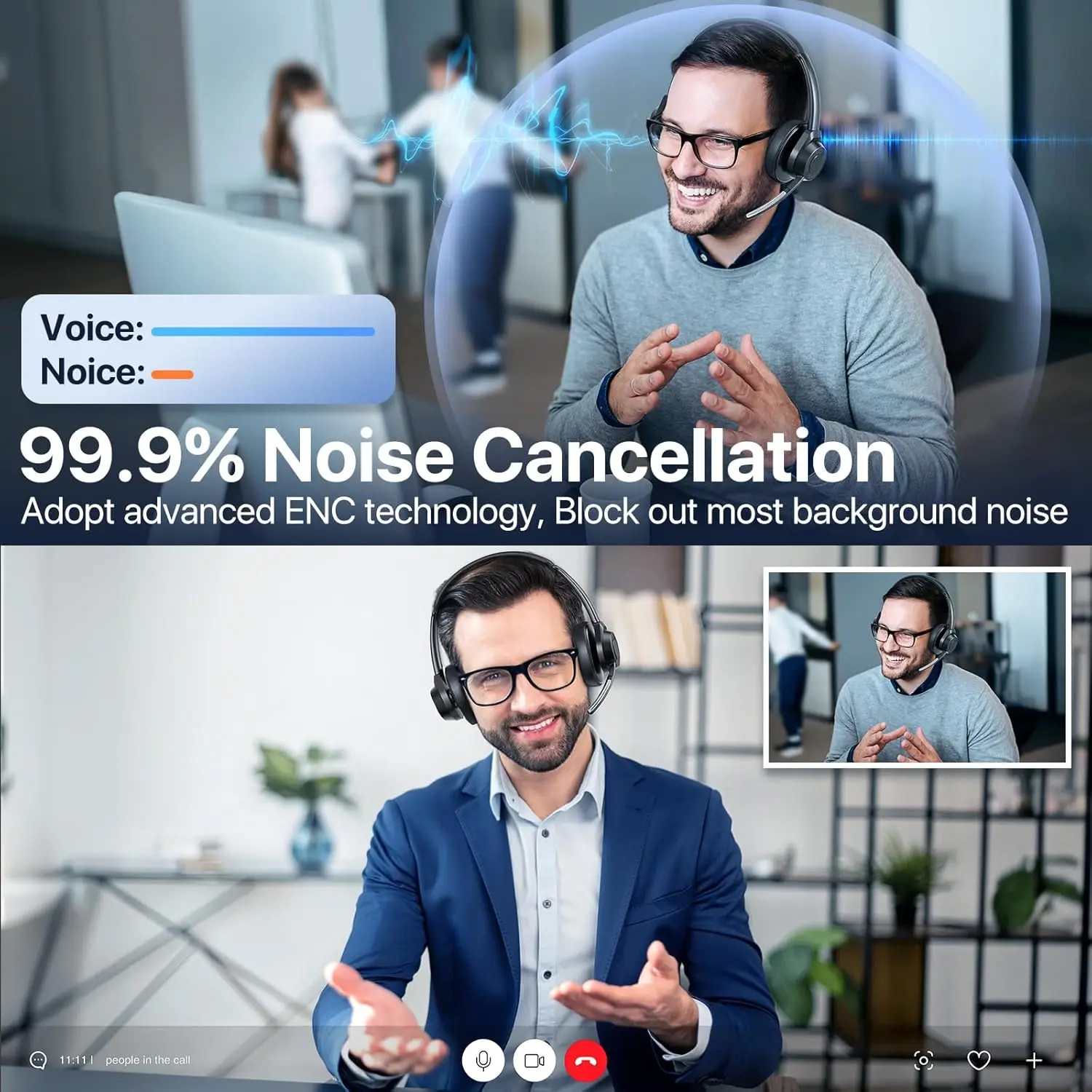 S43233ea0c61d4f7a9f87336d7e2bd5b48 Bluetooth Headset, Wireless Bluetooth V5.4 Headphones with Microphone, Noise Canceling Mic Multipoint Connect Wireless Headset