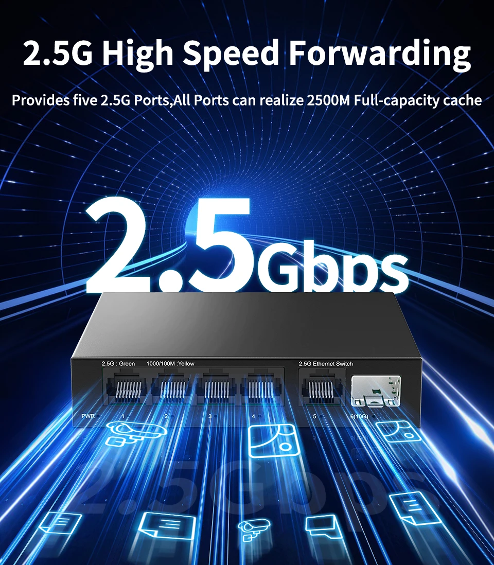 S441a1b87035c4a6db939e2bb0e04a030G Switch Ethernet 5 ports 2.5GbE non administrable, 2.5 Gbps, 1 port SFP+ 10 Gb, homelab, plug and play