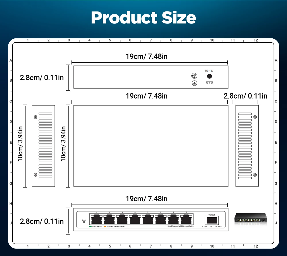 S453e3fc8d95d4d1c9eb685c9fea22cd9U AMPCOM 2.5GbE Managed Switch EU Plug, 8 Port 2.5GBASE-T Network Switch 10G SFP+ Slot Uplink Web Management QOS VLAN LACP Fanless