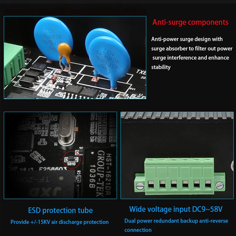 S473e854173ec486f81fe218a299423b3A DC9~58V RJ45 Hub network switch DIN rail type 10/100M Ethernet Smart Switcher 8-Port Industrial switch Internet Splitter adapter