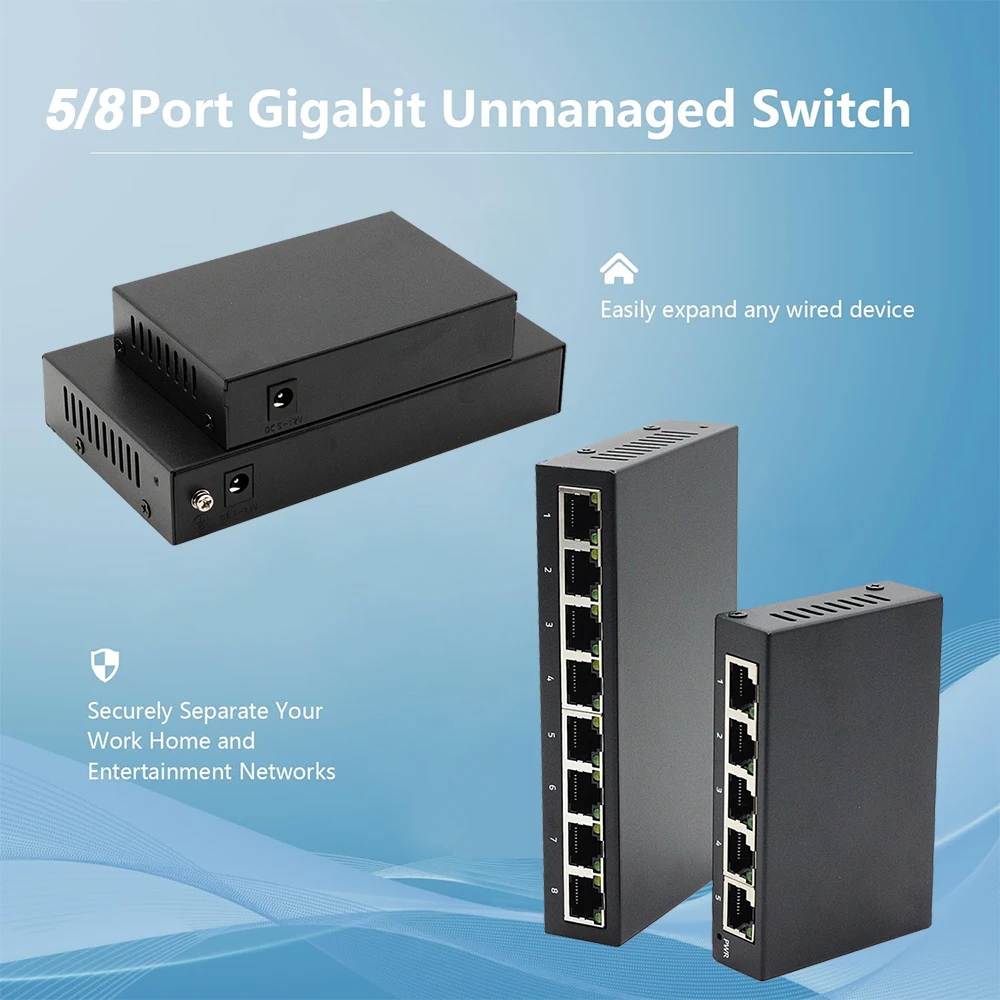 S4861ff9f26a74965b81df6bb476a6322F RJ45 5/8 port fast Ethernet switch 10/100/1000Mbps high quality network switch Ethernet is suitable for office, home, printer