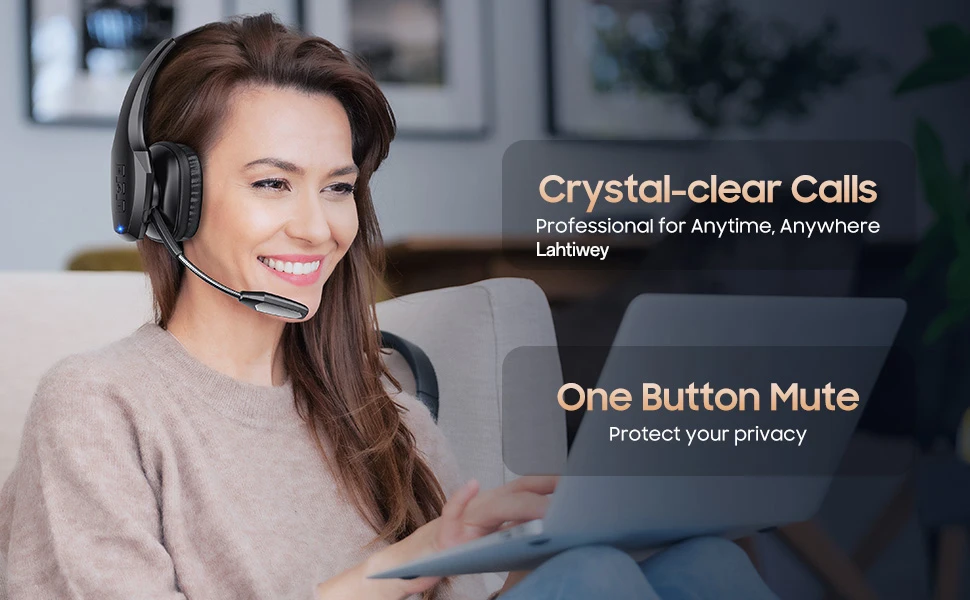 S4a58a24b4f7c46c1b22ef89b50bd9895A Trucker Bluetooth Headset, Wireless Headset with Mic, Bluetooth Headsets with Dual Noise Cancelling Microphone & Mute Button