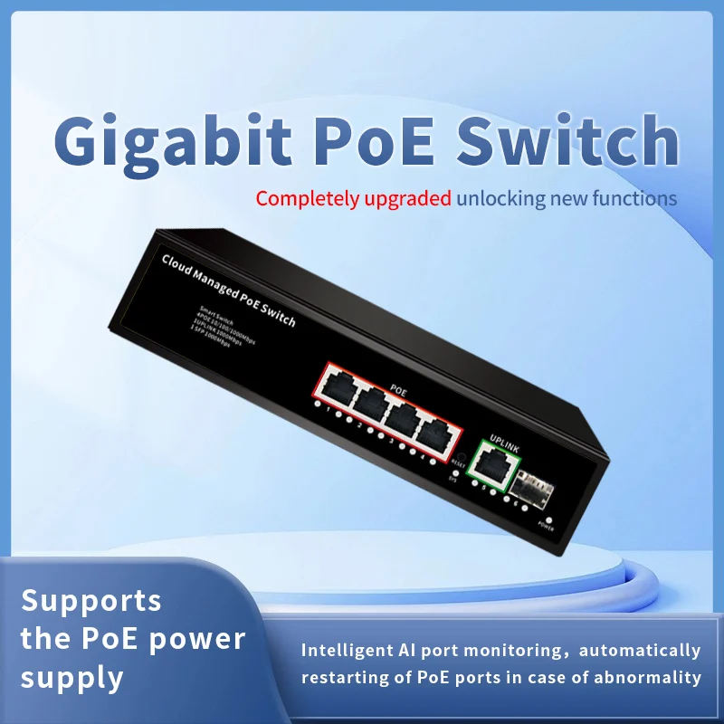 S4a701dd4633448aeaa743812b97310cbm 4 Port Cloud managed 1000Mbps PoE Switch Support Web/App Smart Managed Remote Control Network Switch for Small Office Home