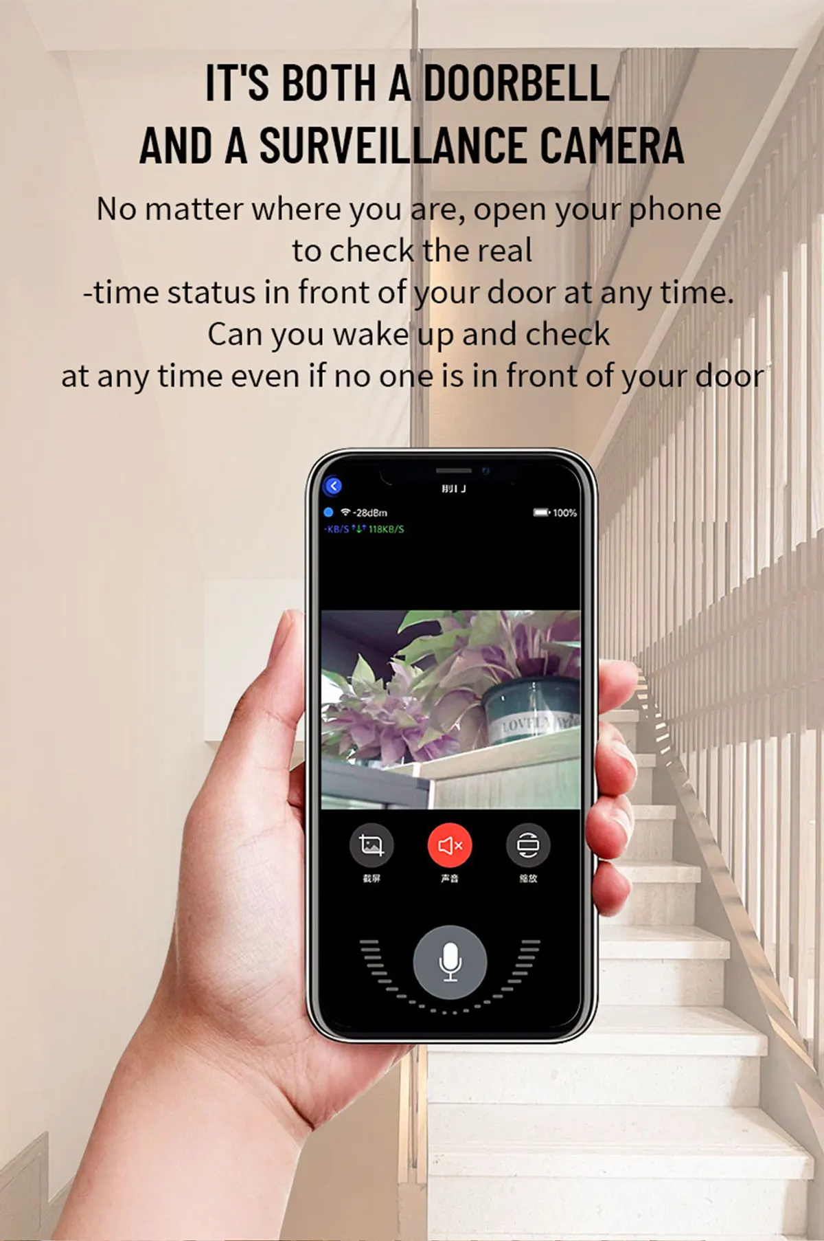 S4abf41d9c8414e48ba7e74603037d86fW WiFi Doorbell Intercom Rechargeable Low Power Video with Night Vision HD Intelligent Security Home Intercom System