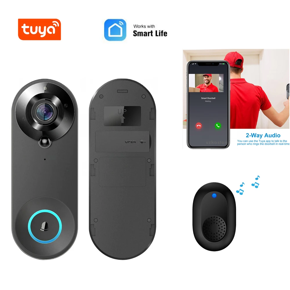 S4bf0ff04bf2b4f35a19ba82f22538951H 1080P Wireless Video Doorbell Camera WiFi Smart Door Bell Tuya Smart Home Security Motion Detect Night Vision Intercom Doorbell