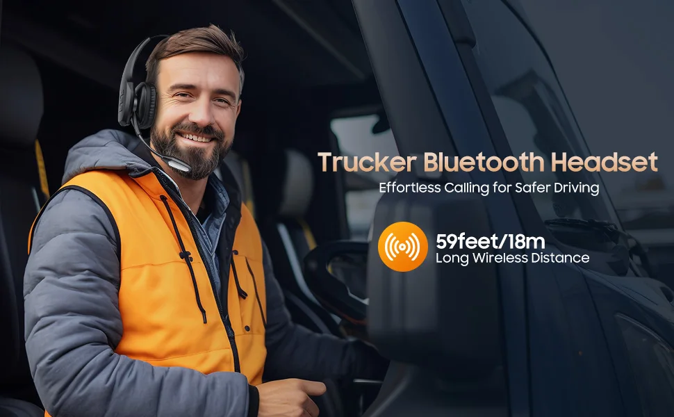 S4dfd9bc4896f48889d4d1355a77b5468v Trucker Bluetooth Headset, Wireless Headset with Mic, Bluetooth Headsets with Dual Noise Cancelling Microphone & Mute Button