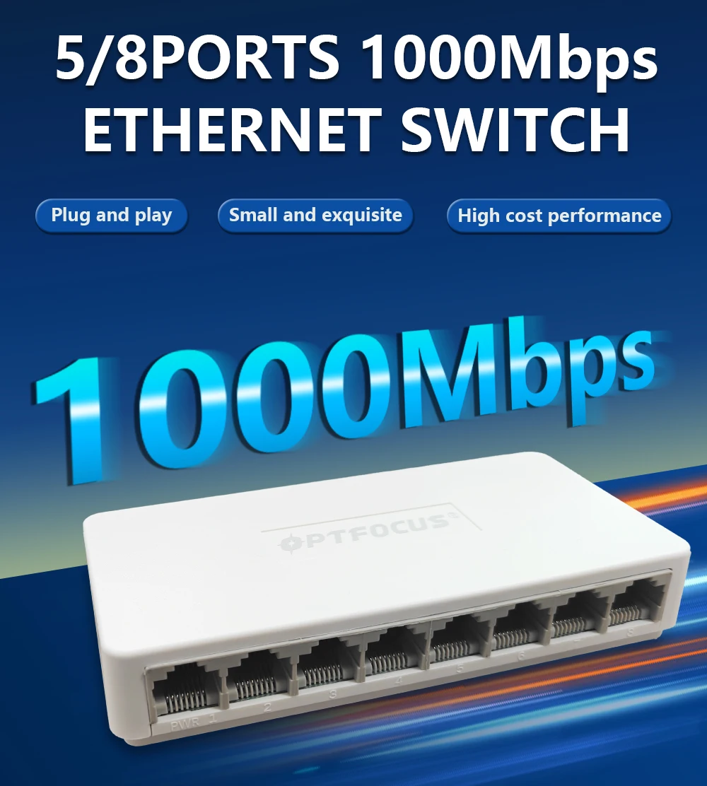 S51318299635c4e698f4aa94c662e75ca8 OPTFOCUS 5/8 Port Ethernet Switch Gigabit 100/1000Mbps Desktop Network Switch Full/Half Duplex Mini Fast Ethernet Switches