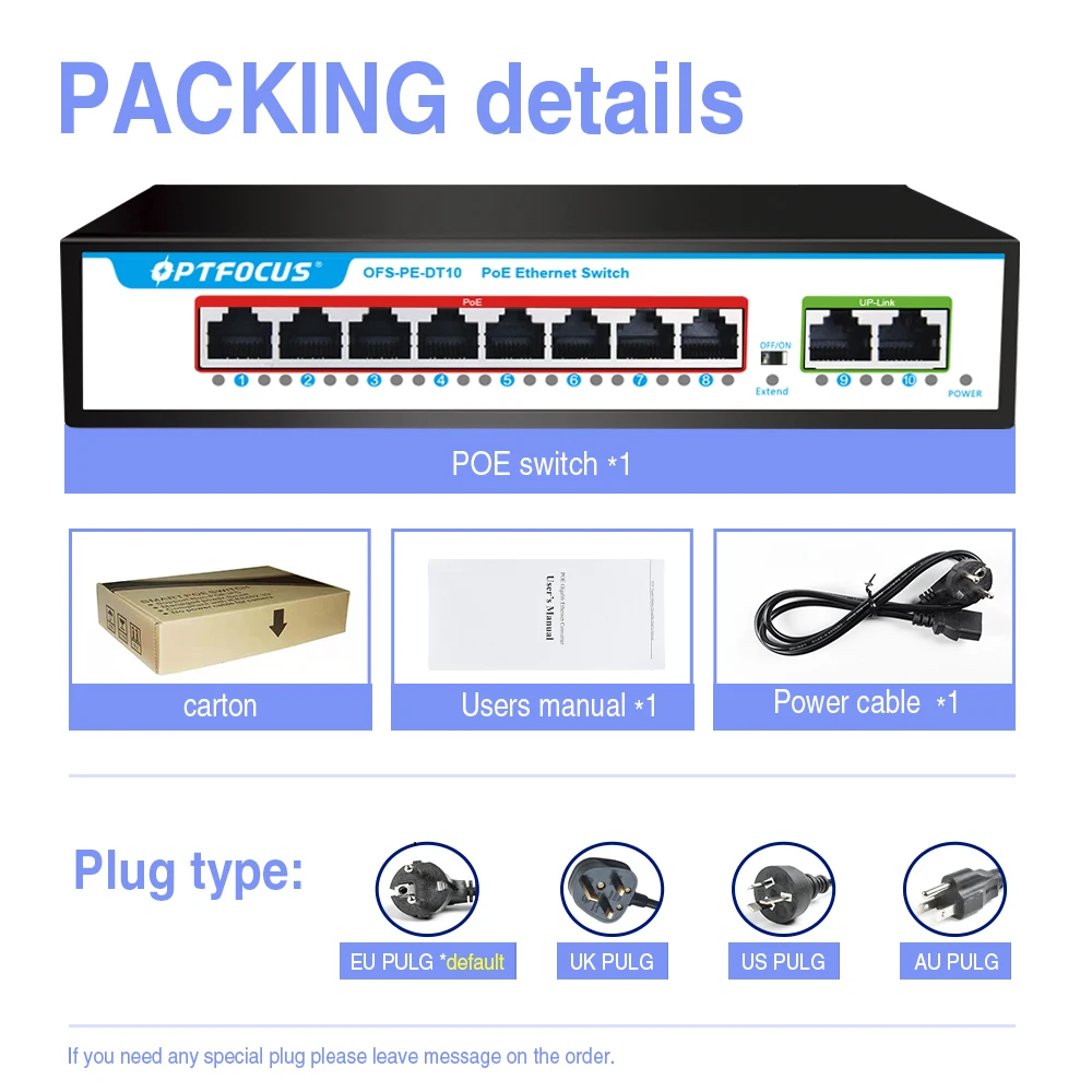 S51fab28079e5466c9242a9885e5f3d2b5 OPTFOCUS 4 8 Port 48v POE SWITCH Ethernet Managed Gigabit AI Smart Network Switches 1000mbps Fibra Optica Conmutador For Camera