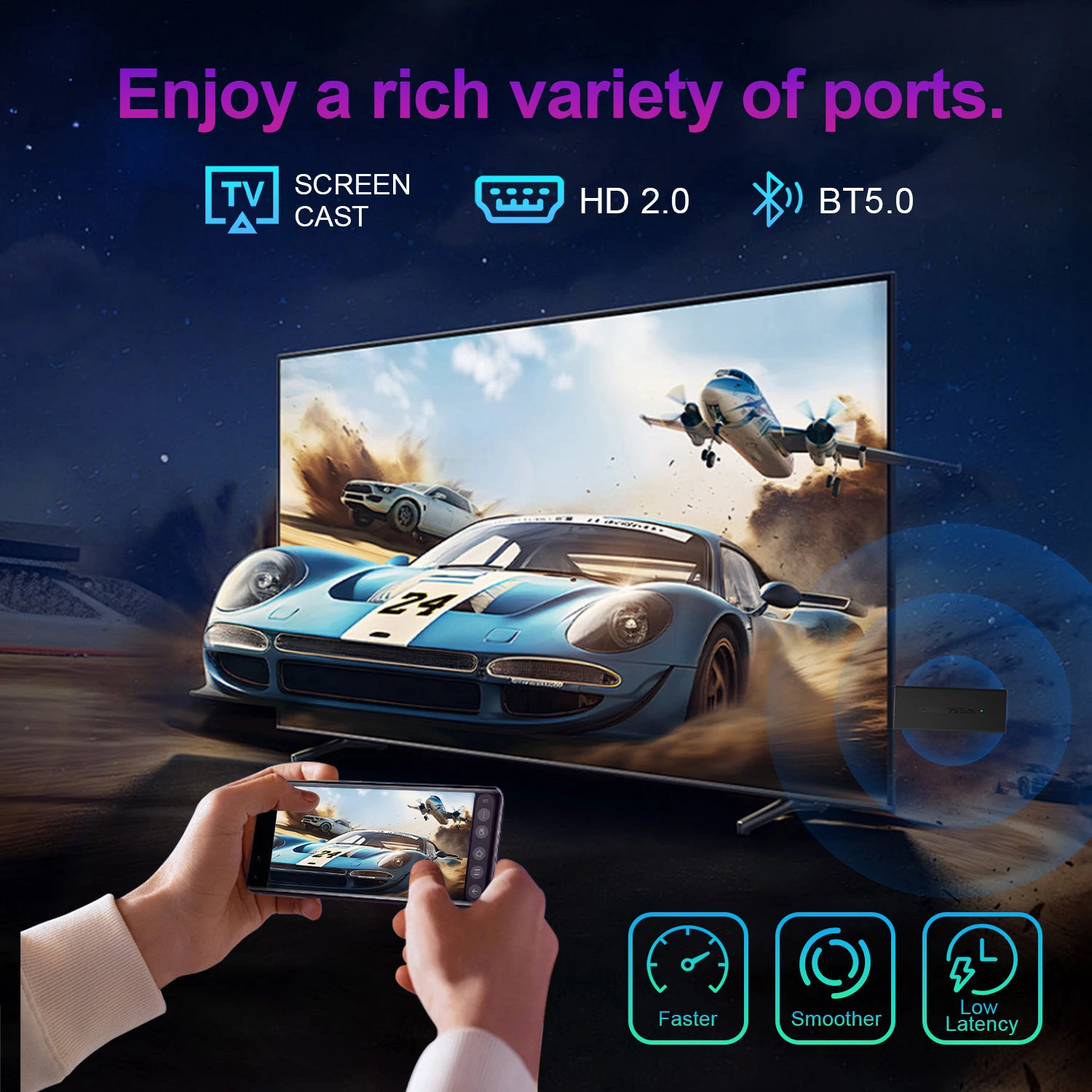 S54adc3828a1643f8bda1e7db0826d0bbW WESOPRO Clé TV Android G2 MAX, dongle IPTV 4K, lecteur streaming, 2 Go RAM 16 Go ROM, double bande WiFi 2.4GHz & 5.0GHz