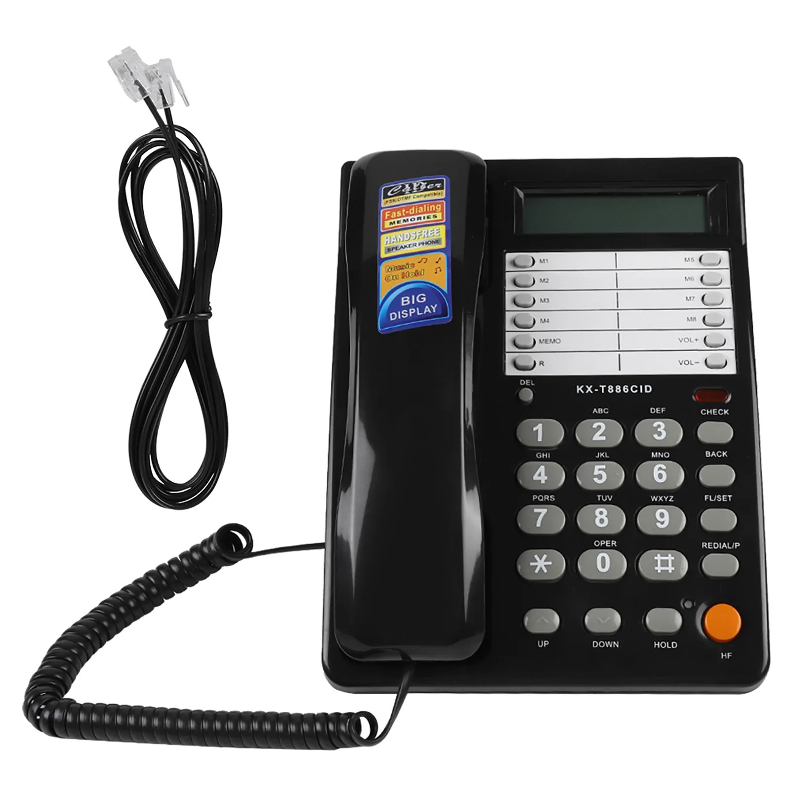 S54deb8a3c75e4e6b84a6735c068ceea0S Téléphone filaire de bureau mural, maison hôtel, fixe noir DTMF/FSK, appel clair, utilisation facile