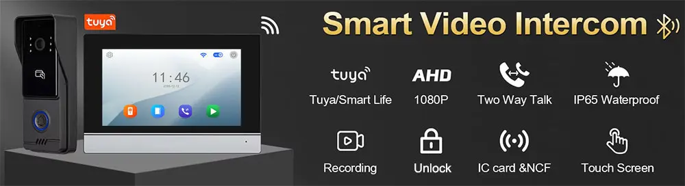 S5576cfea776743b3a6d5291259914e5e8 5G WiFi Video Doorbell 7 Inch LCD HD 1080P Camera Tuya Smart 4 Wire Video Doorphone Intercom Security System RFID NFC APP Unlock