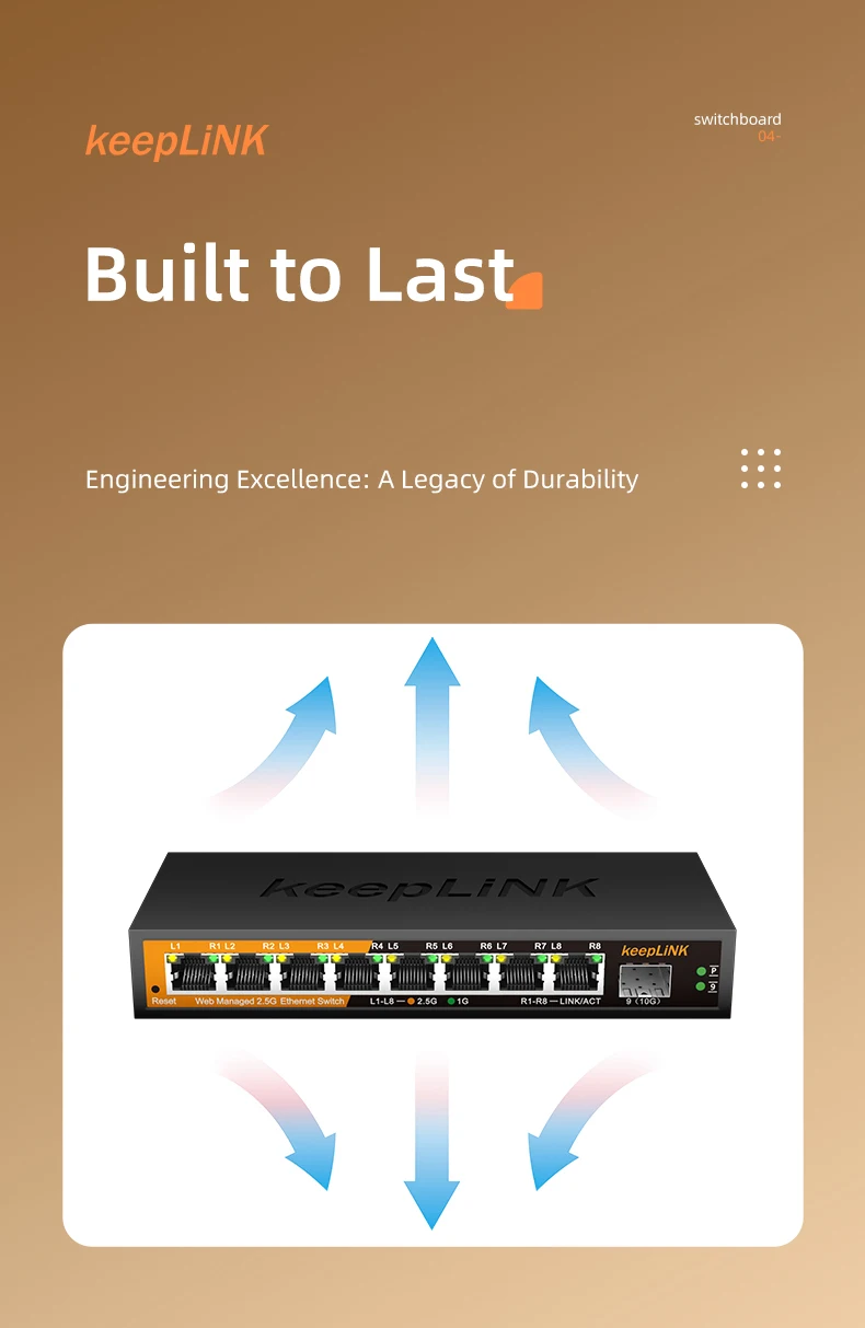 S55f89eeae51547f58a5be6d6eb91e172y KeepLiNK 9-Port Multi-Gigabit Managed Ethernet Switch with 8-2.5Gb Ports and 1-10Gb SFP+ Uplink
