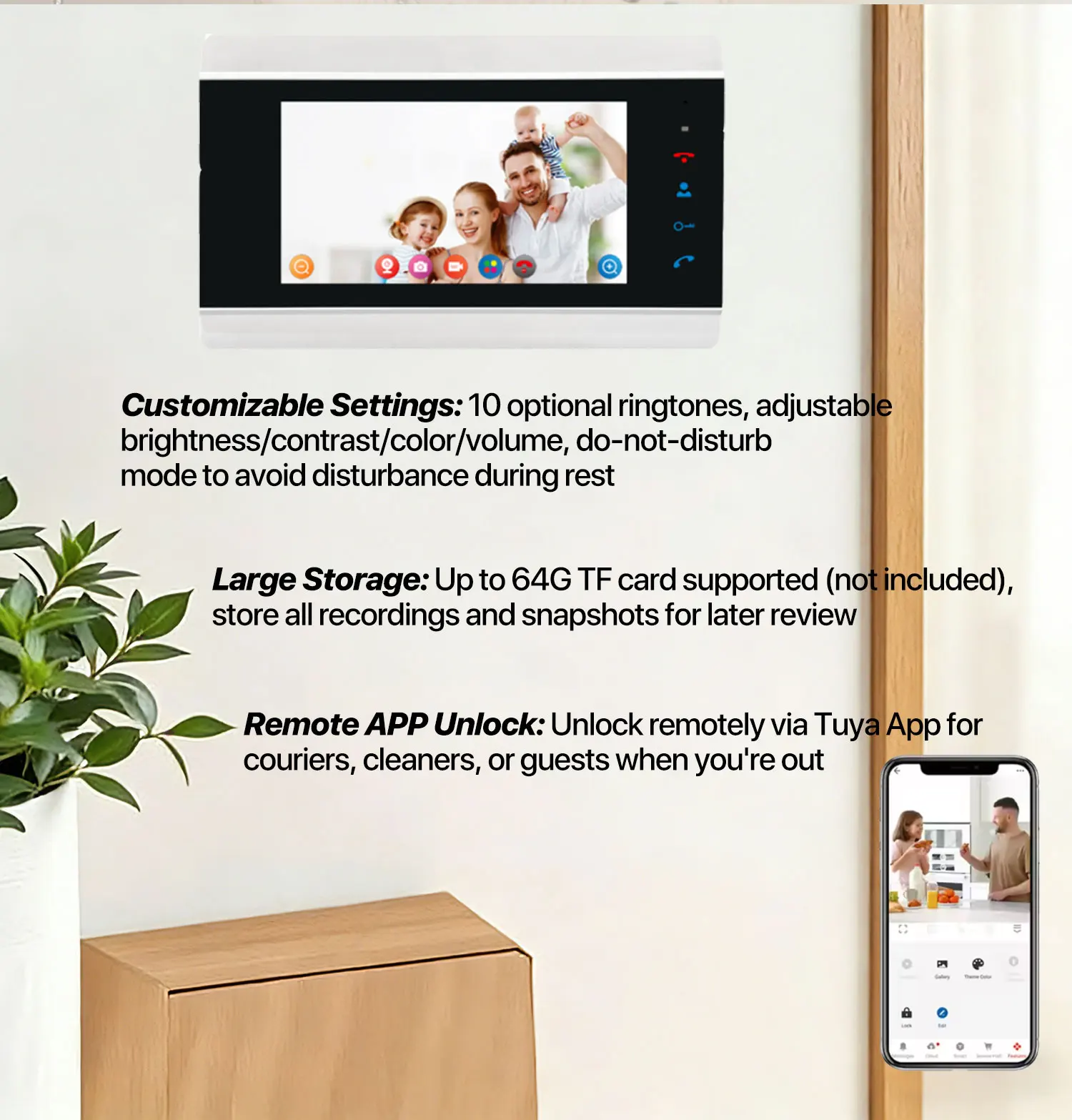 S57981c09f9c64fbab409d425c29a16764 Tuya Smart 7" Wired Video Door Phone 1080P Touch Screen Two Way Audio Night Vision Waterproof Remote APP Unlock Intercom