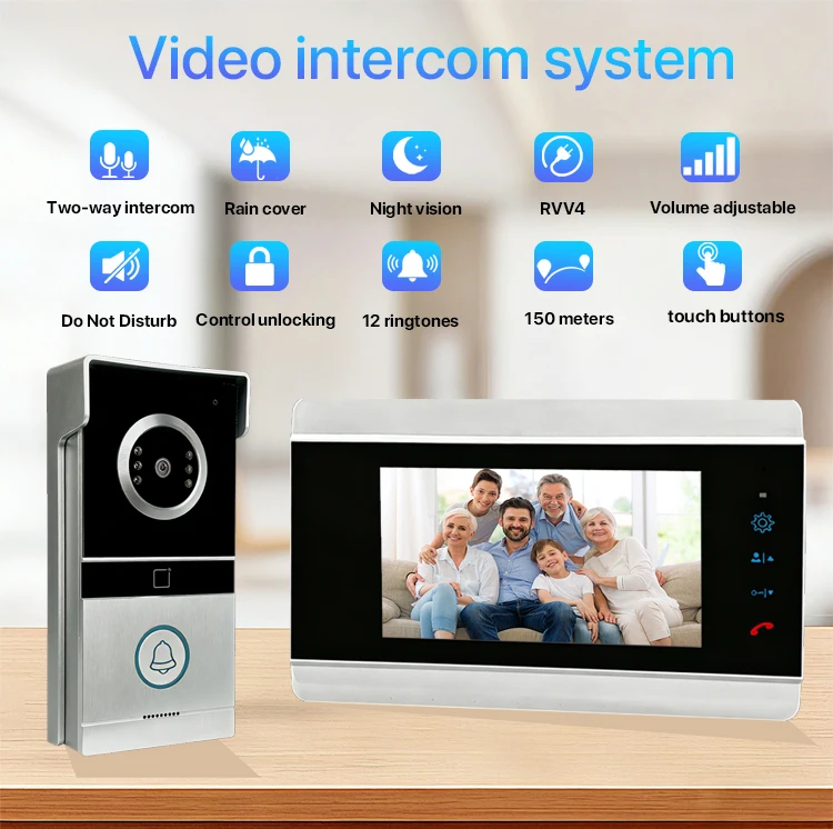 S5806fb5cc28d49519d3b21a3314b48b96 7 Inch 1080P Video Doorbell Intercom System 4-Wire Home Interphone With RFID Card Unlock Night Vision AHD HD Camera For Villa