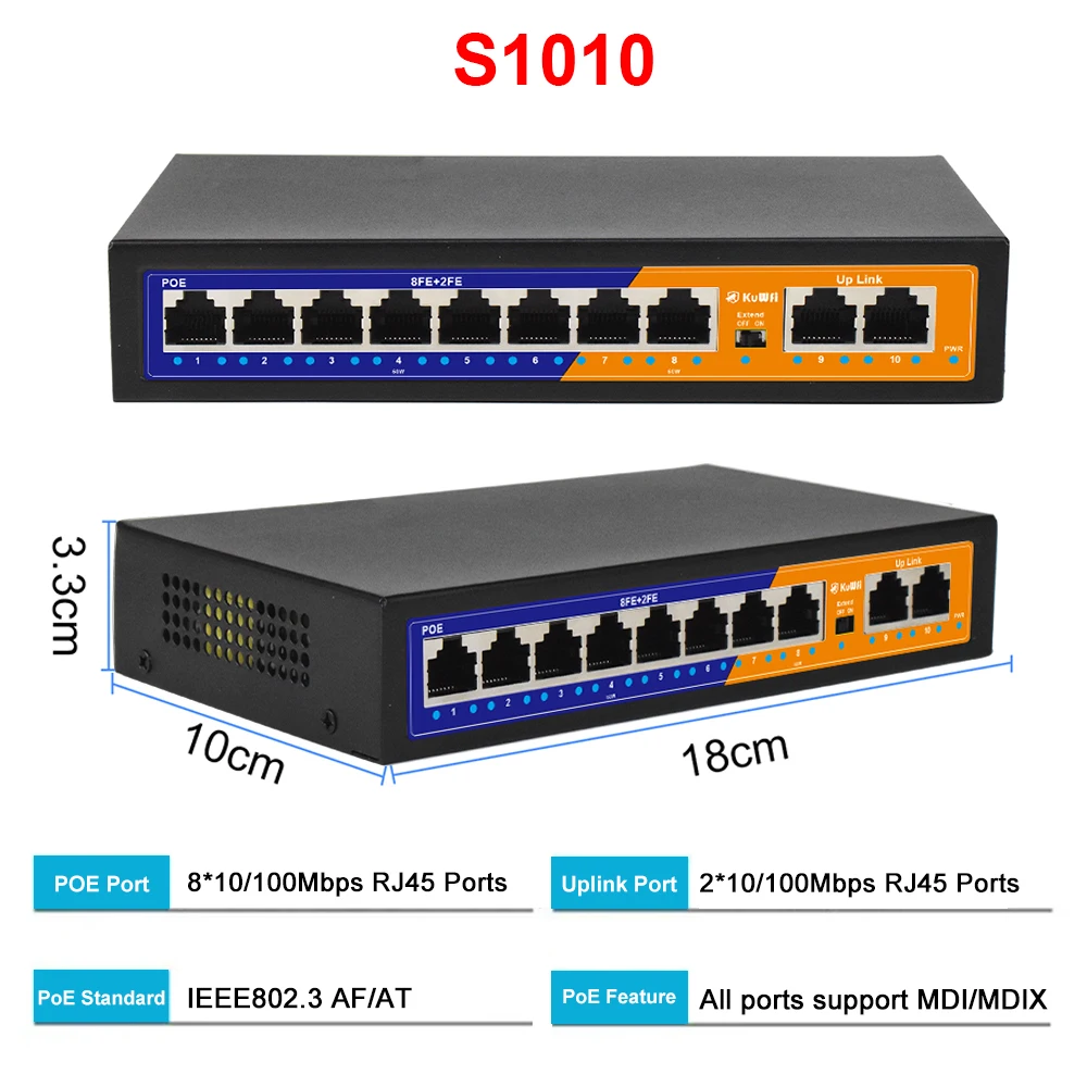 S584d251685d94d1f9119823da191f340r KuWFi POE Ethernet Switch 4/8 POE Port Port Extend 250 Meter Unmanaged Network Switch 2 UPLink Home Office Switch Plug and Play