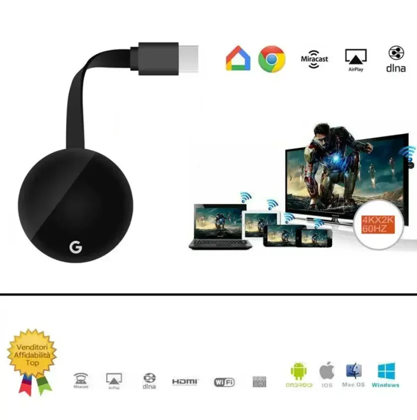 S5b39a9653c324cac8358f50e6a4e2a8ca Chromecast Google Wireless WiFi mirascreen HDMI-compatible HD Display Dongle Media Streaming Video tv Smart Home For ios/Android