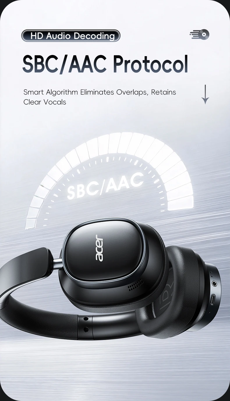 S5b50bd6c27664dbe83eacc8d1a79b9665 Acer Ohr633 2026 Nouveau modèle, casque Bluetooth sans fil HiFi stéréo, ANC réduction de bruit d'appel, pliable réglable, micro HD intégré, gaming