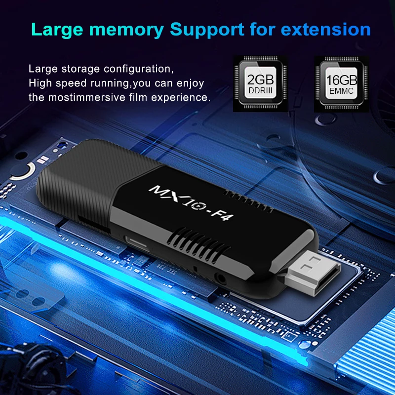 S5bb90f58e3e04a4b8d2908ea6c8dec44T TV Stick Android 13 MX10 F4 2GB RAM 16GB eMMC 4K 60fps WiFi 5 BT5.0 Voice Remote Streaming Player