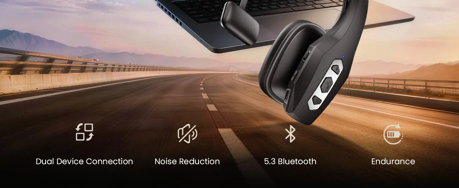 S5e9761ced1404cec97ee2193fbceb821T Casque Bluetooth Trucker avec base de charge, sans fil mains libres, micro antibruit et bouton mute, 56 h d'autonomie