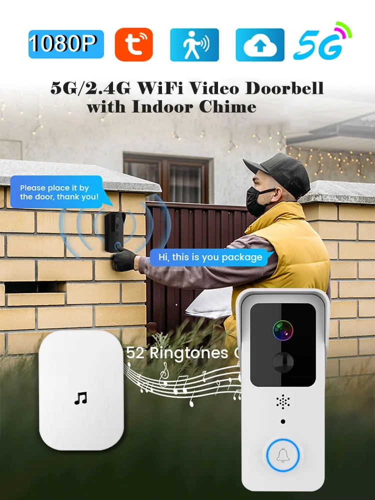 S5fd1c1e5c0ac420bbfdddc829f76b7c7f 5G 2.4G WiFi Video Doorbell 1080P Tuya Smart Outdoor Wireless Intercom Waterproof Wireless Camera Ringing Bell