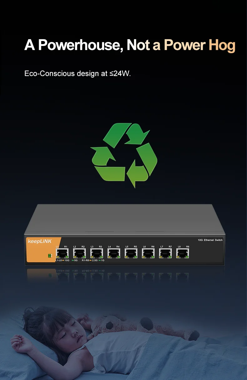 S5ffca9a298e4419e900c77e51c1754f0M KeepLiNK 8 Port 10G/Multi-Gig Unmanaged Ethernet Switch Desktop/Wall-Mount Plug and Play Sturdy Metal Casing