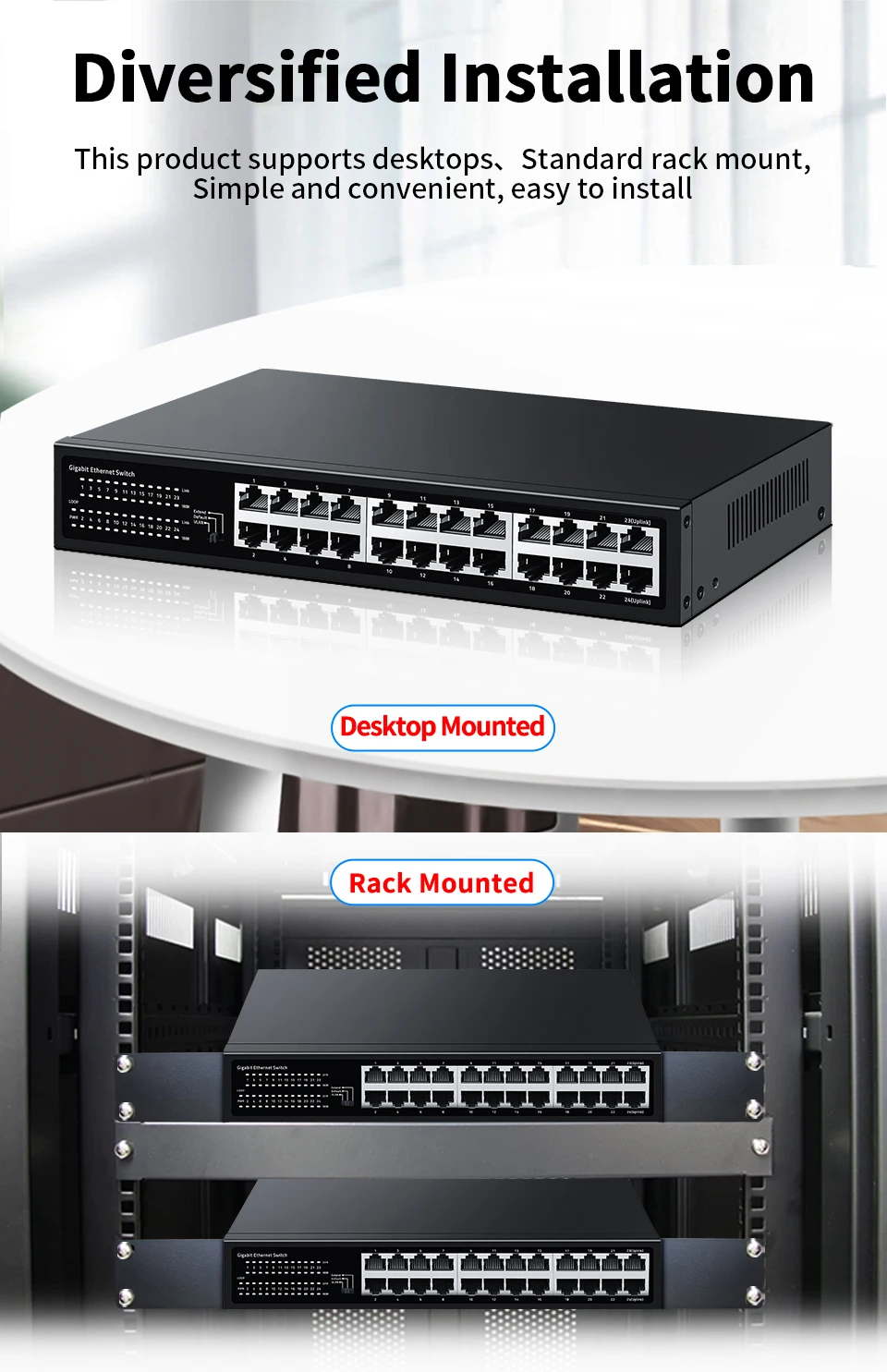 S624a5b43b77d45b1913000521299eb6eD HORACO 24 Port Gigabit Ethernet Switch 1000Mbps Network Fast Smart Switcher Hub Internet Splitter with VLAN,QOS,Loop Alarm