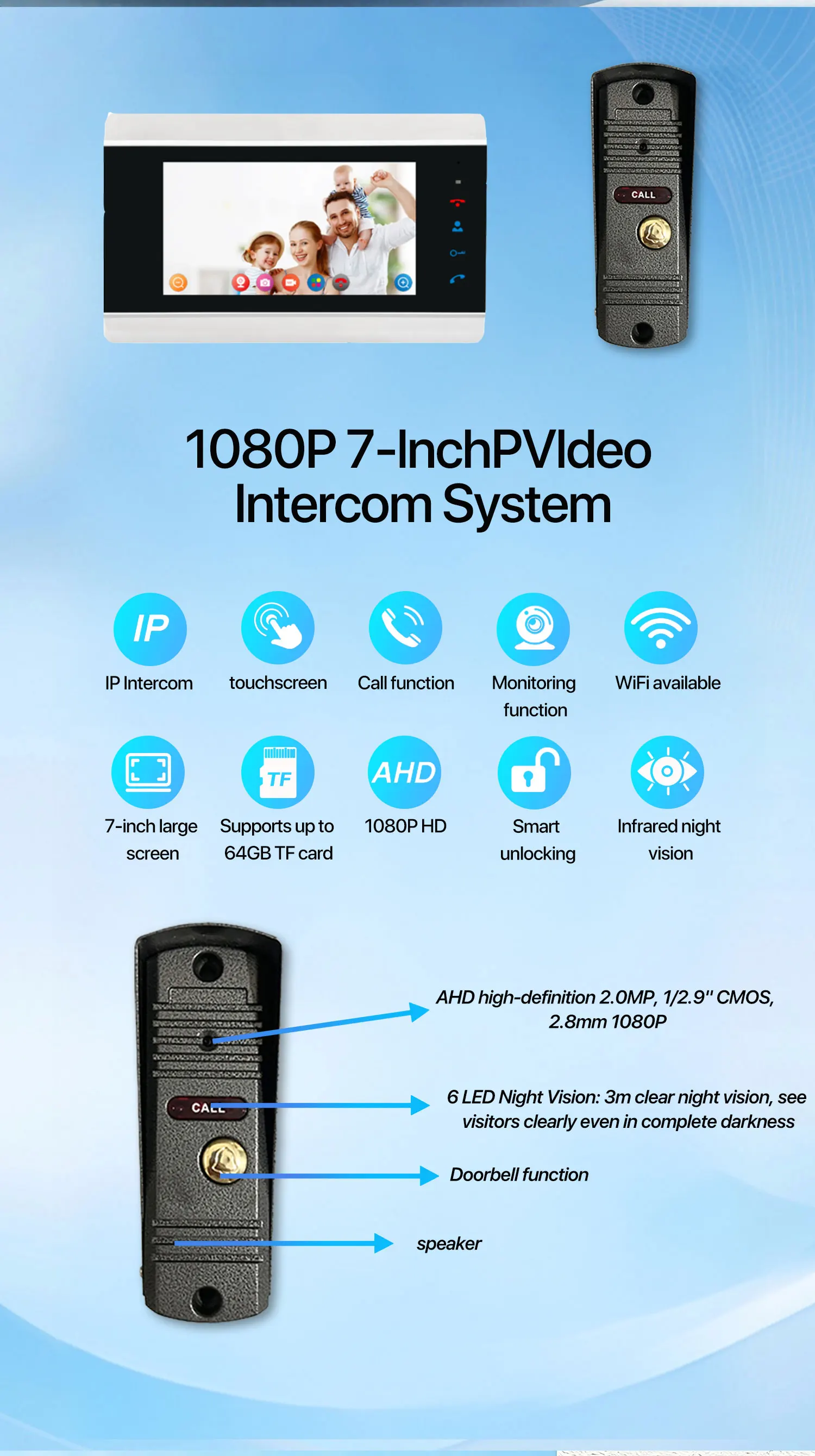 S631457e43a6d491ea7636d54cb37d5efK Tuya Smart 7" Wired Video Door Phone 1080P Touch Screen Two Way Audio Night Vision Waterproof Remote APP Unlock Intercom