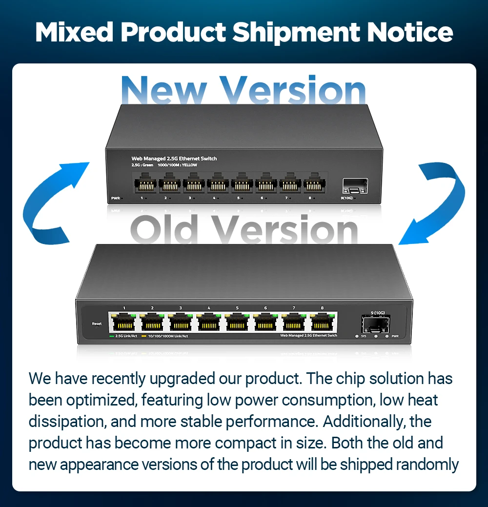 S65d2da2a80844460a6003f16e866dfe5M AMPCOM 2.5GbE Managed Switch EU Plug, 8 Port 2.5GBASE-T Network Switch 10G SFP+ Slot Uplink Web Management QOS VLAN LACP Fanless