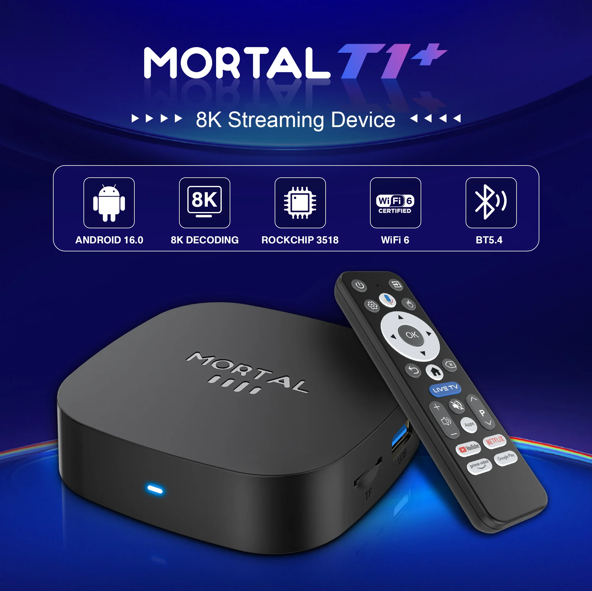 S67330d933ebc4d6081c388c02cd87c4bo 2025 New T1+ 8K HD TV Box Android 16.0 RK3518 Quad Core 8GB RAM 128GB ROM Dual Wifi 2.4G/5.8G Home Theater Media Player