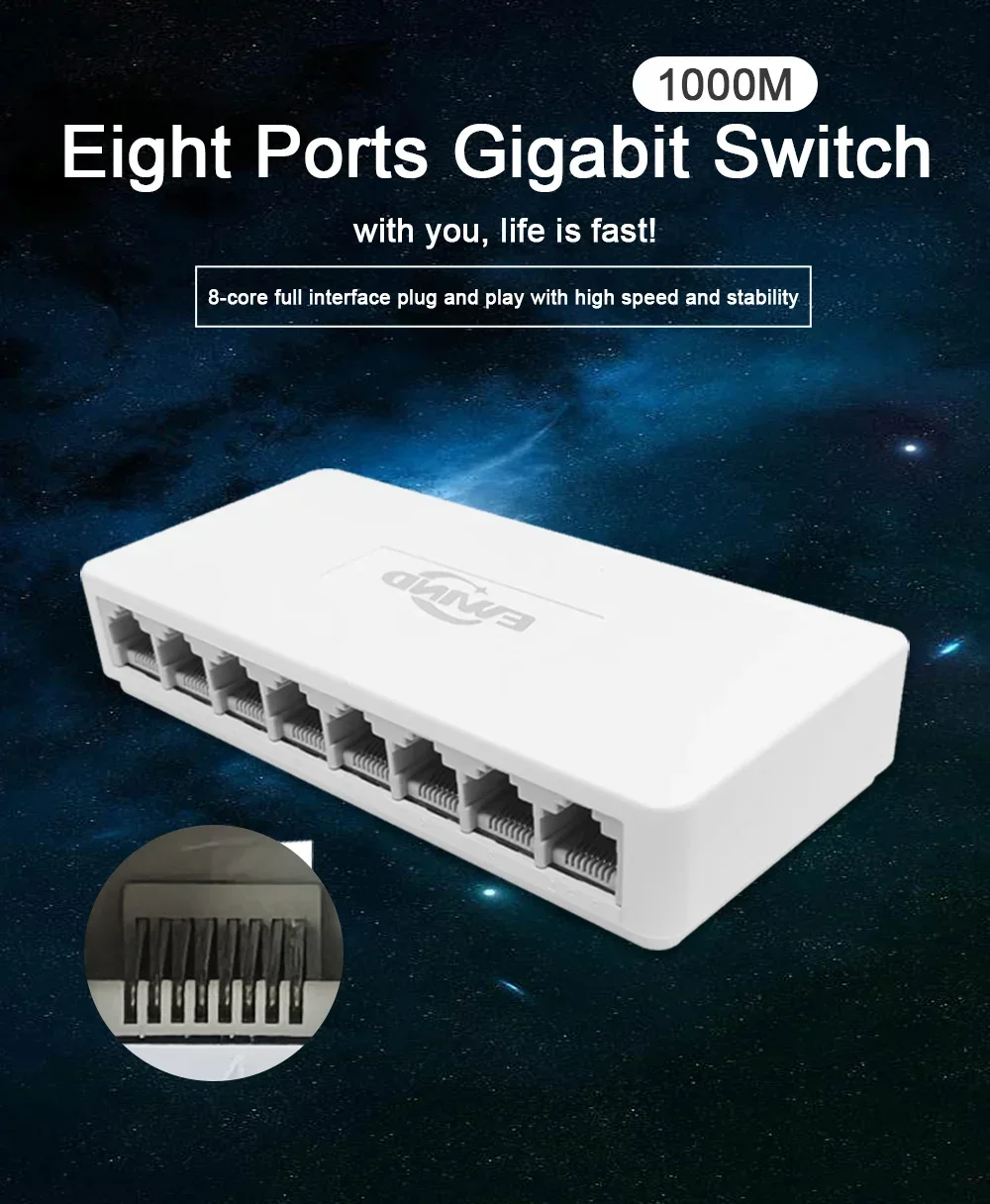 S690df7ca63454a1d89ebbe11a1949f62w Ethernet Switch 10/100/1000Mbps 8 Ports Desktop Gigabit Network Switch Adapter Fast RJ45 Port Ethernet Switch Auto MDI/MDIX