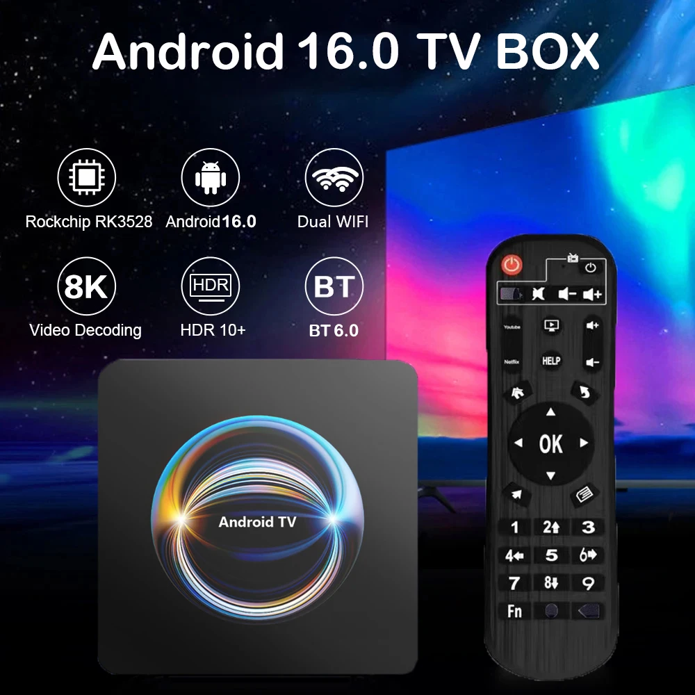 S697862fc9a264df4ad4552f296e04b83G Original Android 16 X66 Smart TV Box 32GB 64GB 128GB 256GB RK3528 Bluetooth 6.0 Dual Wifi 2.4&5G Wifi6 8K Video AV1 Media Player