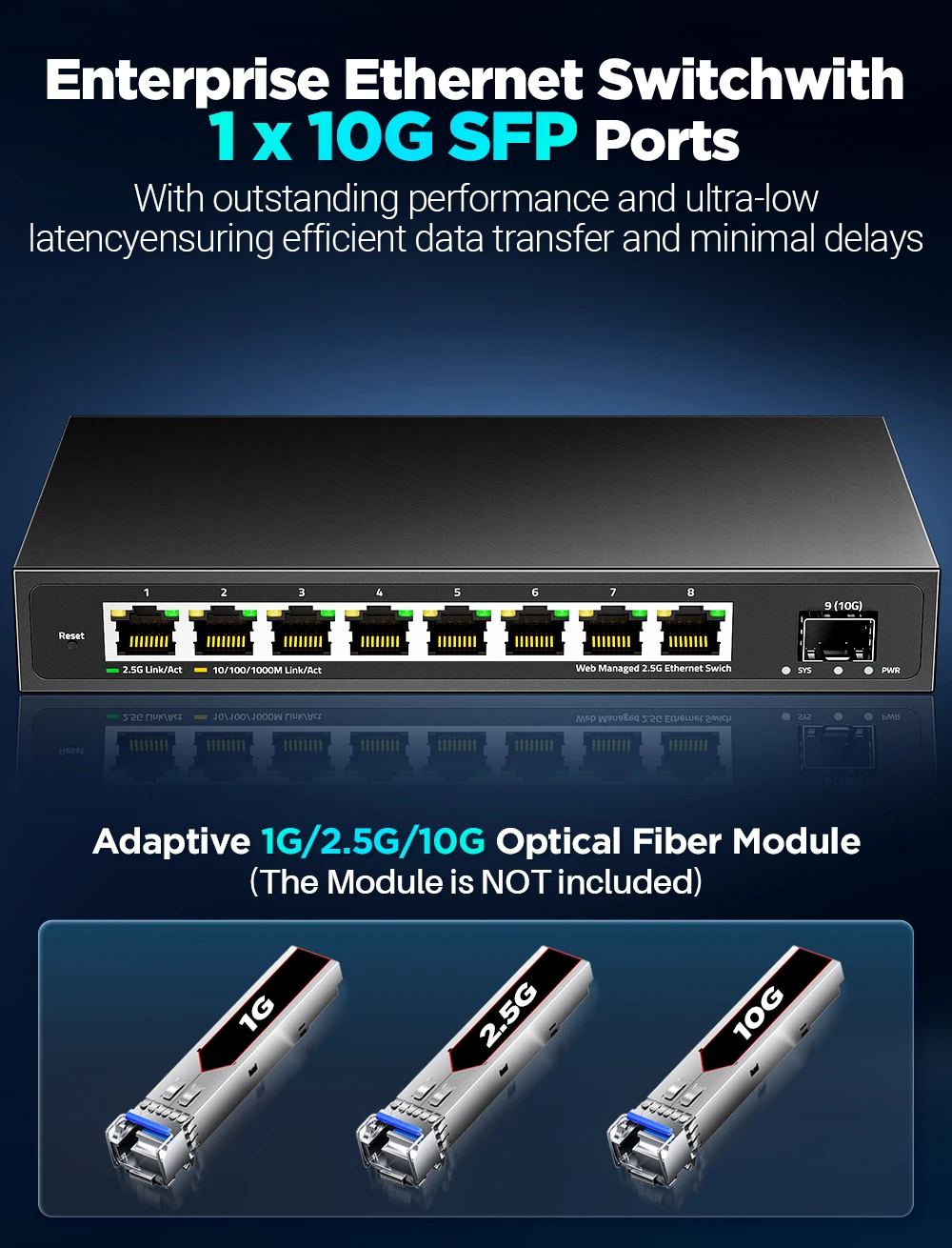 S6b2d2240b93745638e33b08efcae01b6u AMPCOM 2.5GbE Managed Switch EU Plug, 8 Port 2.5GBASE-T Network Switch 10G SFP+ Slot Uplink Web Management QOS VLAN LACP Fanless